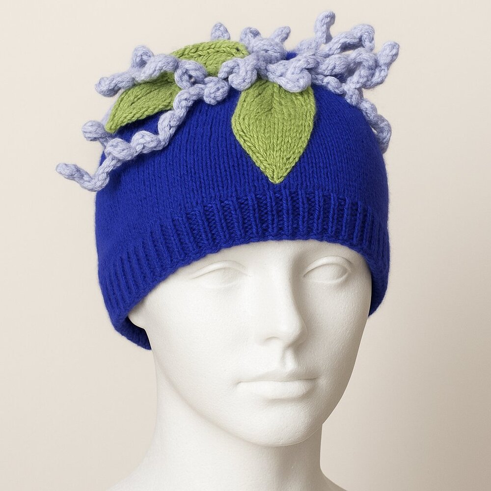 Cap purple with cascade of tiny grapes. alpaca yarn new. gorgeous RETRO DESIGN